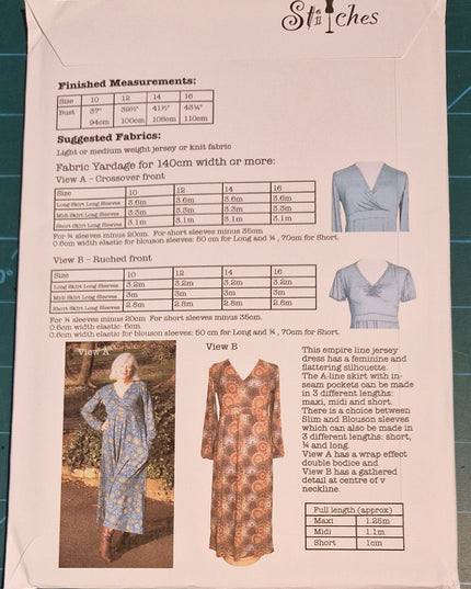 Karen Taylor Sewing Patterns Brookfield Jersey Dress Sizes 10 to 16
