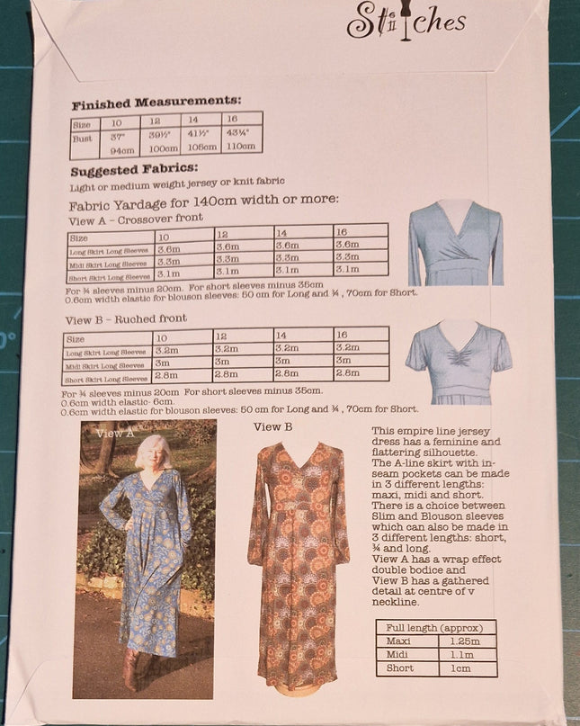 Karen Taylor Sewing Patterns Brookfield Jersey Dress Sizes 10 to 16