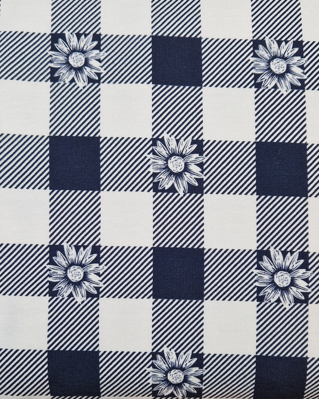 Fabric The Crafty Pie Jersey DAISY GINGHAM NAVY