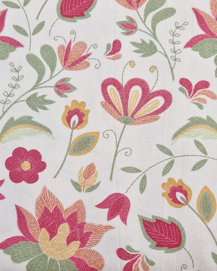 Fabric The Crafty Pie Cotton Viscose FOLK EMBROIDERY CREAM