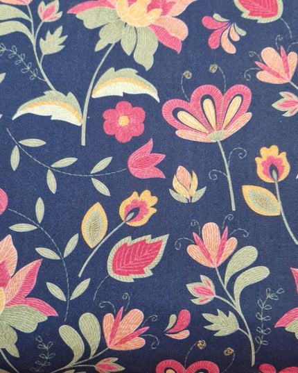 Fabric The Crafty Pie Cotton Viscose FOLK EMBROIDERY NAVY