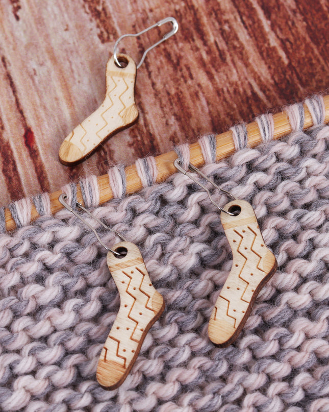 Stitch Markers Wooden Sock