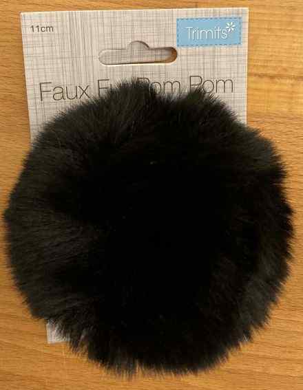 Pompom Faux Fur Black 11cm TTPOM12BLK