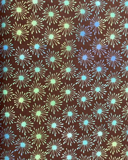 Fabric Unusual Garden GREEN AND BLUE ON BLACK