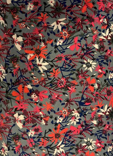 Fabric Cotton Lawn GREY FLORAL