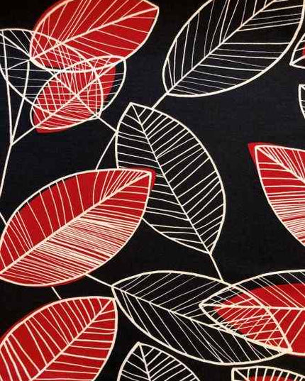 Fabric Jersey LEAVES RED