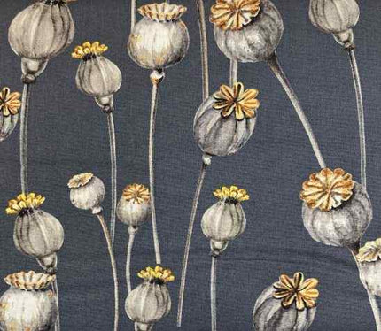 Fabric POPPY SEED HEADS ON GREY