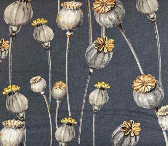 Fabric POPPY SEED HEADS ON GREY
