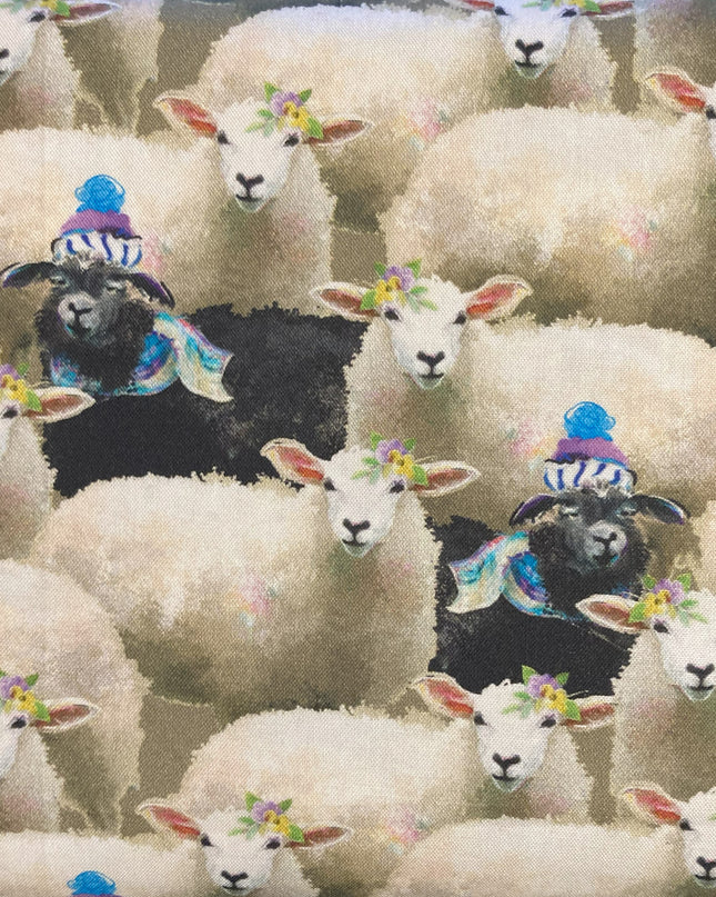 Fabric Back to The Farm BLACK SHEEP