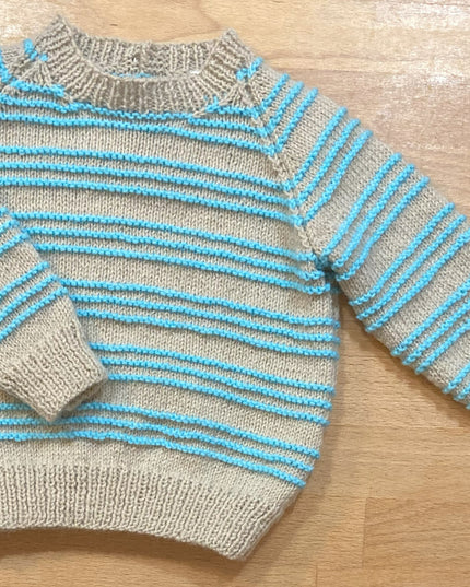 Garment Childs Jumper 22" chest Beige Turquoise Stripe