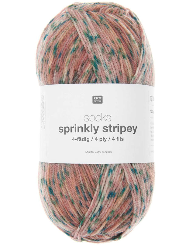 Rico Socks Sprinkly Stripey 4Ply Rose 02